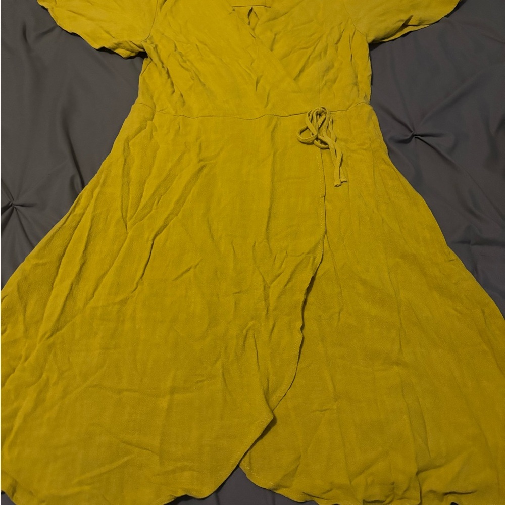 Elegant Yellow Wrap Dress